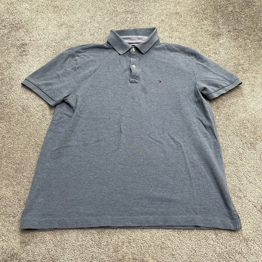 Tommy Hilfiger Custom Fit Polo Shirt Mens Large Gray Short Sleeve Cotton Preppy